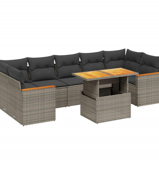 8-tlg. Garten-Sofagarnitur mit Kissen Grau Poly Rattan