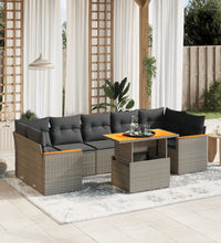 8-tlg. Garten-Sofagarnitur mit Kissen Grau Poly Rattan