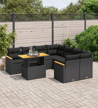 9-tlg. Garten-Sofagarnitur mit Kissen Schwarz Poly Rattan