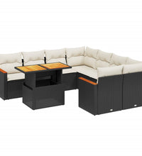 9-tlg. Garten-Sofagarnitur mit Kissen Schwarz Poly Rattan