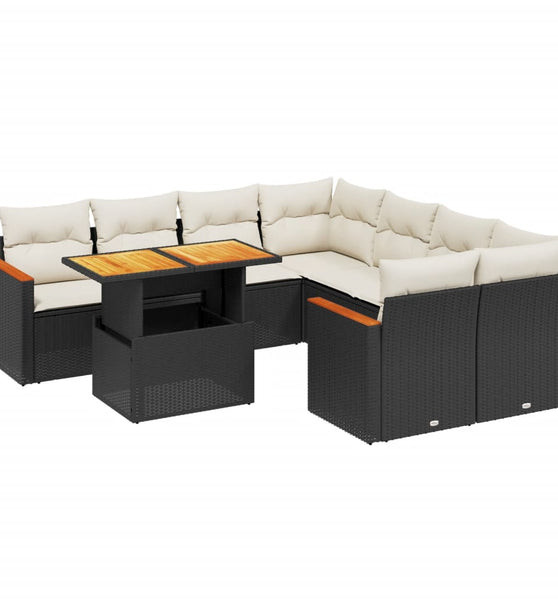 9-tlg. Garten-Sofagarnitur mit Kissen Schwarz Poly Rattan