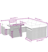 9-tlg. Garten-Sofagarnitur mit Kissen Schwarz Poly Rattan