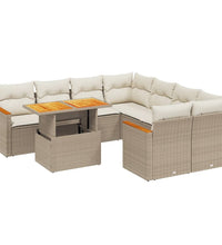9-tlg. Garten-Sofagarnitur mit Kissen Beige Poly Rattan