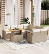 9-tlg. Garten-Sofagarnitur mit Kissen Beige Poly Rattan