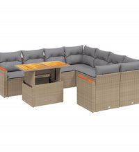 9-tlg. Garten-Sofagarnitur mit Kissen Beige Poly Rattan