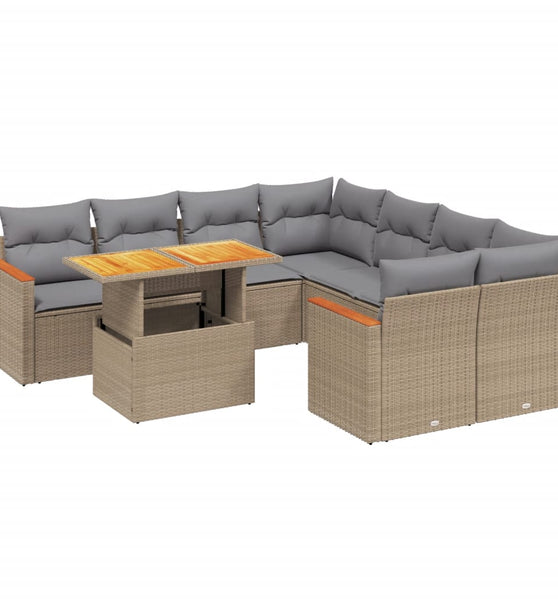 9-tlg. Garten-Sofagarnitur mit Kissen Beige Poly Rattan