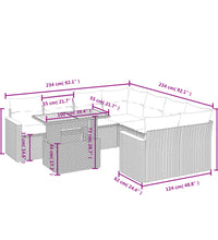 9-tlg. Garten-Sofagarnitur mit Kissen Grau Poly Rattan