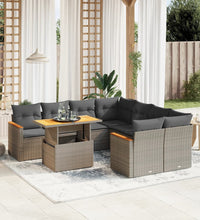 9-tlg. Garten-Sofagarnitur mit Kissen Grau Poly Rattan