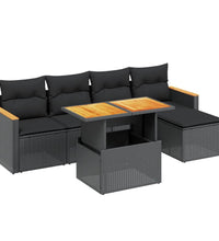 6-tlg. Garten-Sofagarnitur mit Kissen Schwarz Poly Rattan