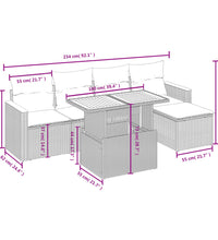 6-tlg. Garten-Sofagarnitur mit Kissen Schwarz Poly Rattan