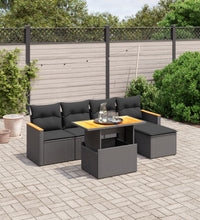 6-tlg. Garten-Sofagarnitur mit Kissen Schwarz Poly Rattan