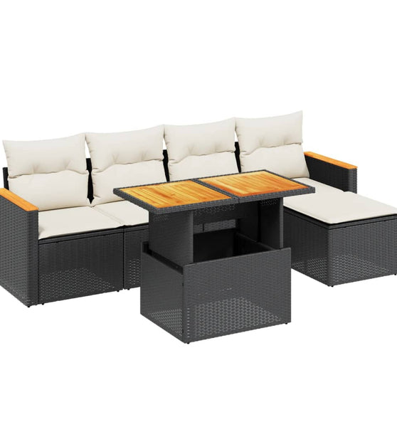 6-tlg. Garten-Sofagarnitur mit Kissen Schwarz Poly Rattan