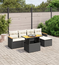 6-tlg. Garten-Sofagarnitur mit Kissen Schwarz Poly Rattan