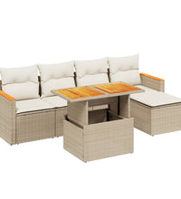 6-tlg. Garten-Sofagarnitur mit Kissen Beige Poly Rattan