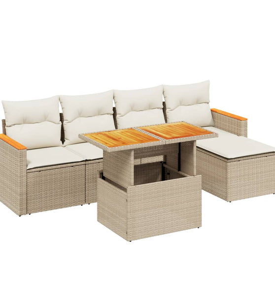 6-tlg. Garten-Sofagarnitur mit Kissen Beige Poly Rattan