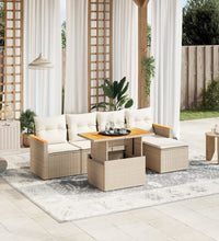 6-tlg. Garten-Sofagarnitur mit Kissen Beige Poly Rattan