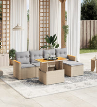 6-tlg. Garten-Sofagarnitur mit Kissen Beige Poly Rattan