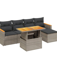 6-tlg. Garten-Sofagarnitur mit Kissen Grau Poly Rattan