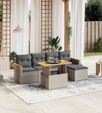 6-tlg. Garten-Sofagarnitur mit Kissen Grau Poly Rattan