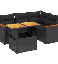 5-tlg. Garten-Sofagarnitur mit Kissen Schwarz Poly Rattan