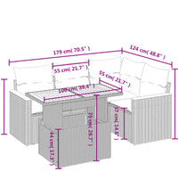 5-tlg. Garten-Sofagarnitur mit Kissen Schwarz Poly Rattan