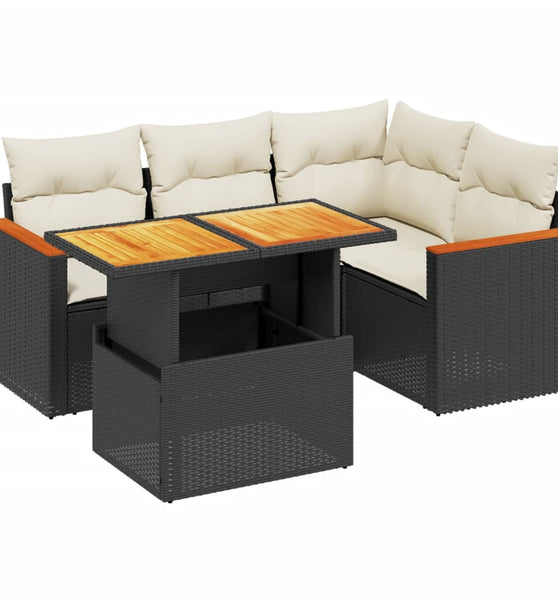 5-tlg. Garten-Sofagarnitur mit Kissen Schwarz Poly Rattan