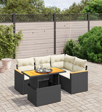 5-tlg. Garten-Sofagarnitur mit Kissen Schwarz Poly Rattan