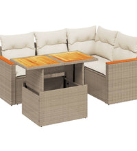 5-tlg. Garten-Sofagarnitur mit Kissen Beige Poly Rattan