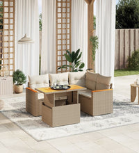 5-tlg. Garten-Sofagarnitur mit Kissen Beige Poly Rattan