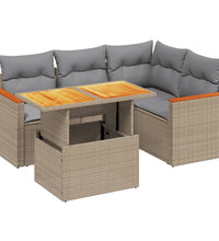 5-tlg. Garten-Sofagarnitur mit Kissen Beige Poly Rattan