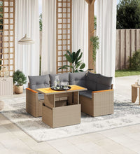 5-tlg. Garten-Sofagarnitur mit Kissen Beige Poly Rattan