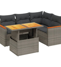 5-tlg. Garten-Sofagarnitur mit Kissen Grau Poly Rattan