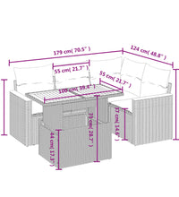 5-tlg. Garten-Sofagarnitur mit Kissen Grau Poly Rattan