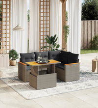 5-tlg. Garten-Sofagarnitur mit Kissen Grau Poly Rattan