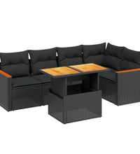 6-tlg. Garten-Sofagarnitur mit Kissen Schwarz Poly Rattan