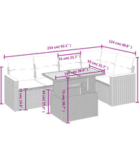 6-tlg. Garten-Sofagarnitur mit Kissen Schwarz Poly Rattan