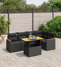 6-tlg. Garten-Sofagarnitur mit Kissen Schwarz Poly Rattan