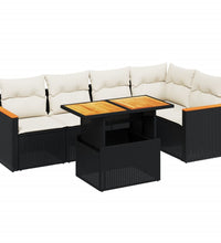 6-tlg. Garten-Sofagarnitur mit Kissen Schwarz Poly Rattan