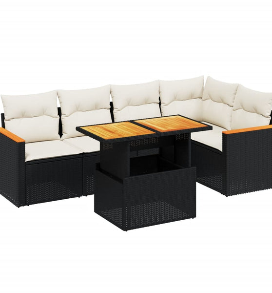 6-tlg. Garten-Sofagarnitur mit Kissen Schwarz Poly Rattan