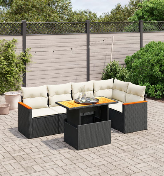6-tlg. Garten-Sofagarnitur mit Kissen Schwarz Poly Rattan