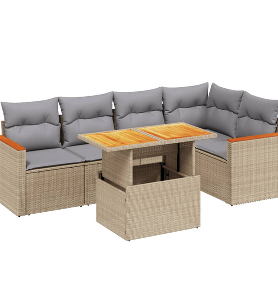 6-tlg. Garten-Sofagarnitur mit Kissen Beige Poly Rattan