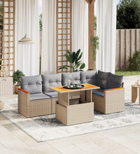 6-tlg. Garten-Sofagarnitur mit Kissen Beige Poly Rattan
