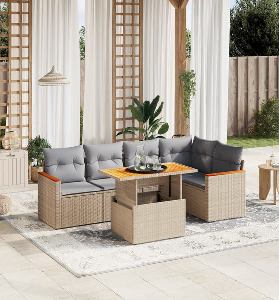 6-tlg. Garten-Sofagarnitur mit Kissen Beige Poly Rattan
