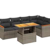 6-tlg. Garten-Sofagarnitur mit Kissen Grau Poly Rattan