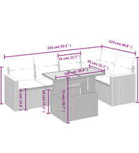 6-tlg. Garten-Sofagarnitur mit Kissen Grau Poly Rattan