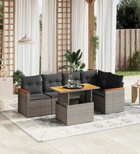 6-tlg. Garten-Sofagarnitur mit Kissen Grau Poly Rattan