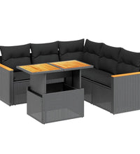 6-tlg. Garten-Sofagarnitur mit Kissen Schwarz Poly Rattan
