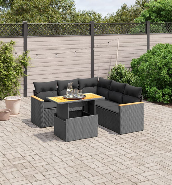 6-tlg. Garten-Sofagarnitur mit Kissen Schwarz Poly Rattan