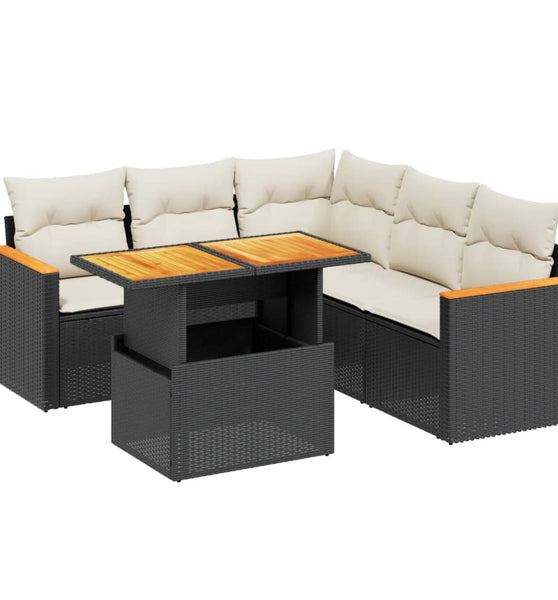 6-tlg. Garten-Sofagarnitur mit Kissen Schwarz Poly Rattan