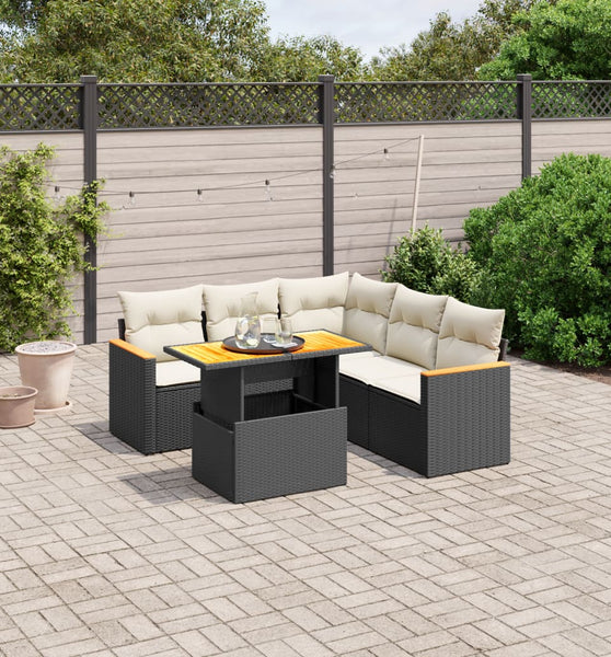 6-tlg. Garten-Sofagarnitur mit Kissen Schwarz Poly Rattan